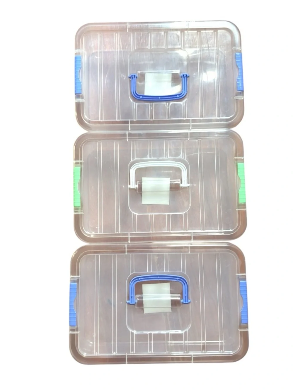 Assorted Clear Rectangle Storage Box with Lids and Handles, Set of 3 NWT